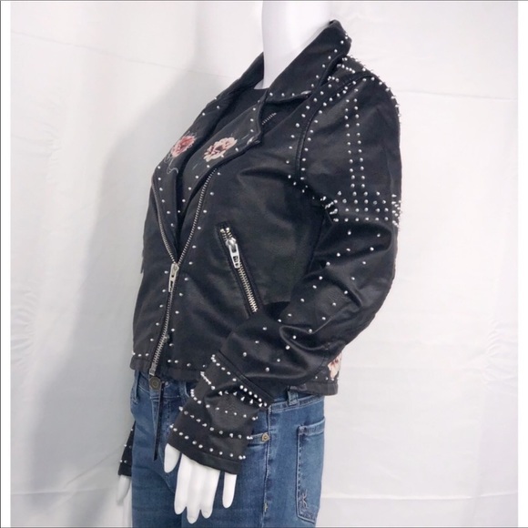 Blank NYC Black Stud Floral Vegan Leather Moto SzS - Picture 8 of 15